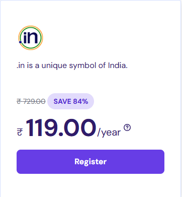 Image of Hostinger Domain Offer : .in Domain at ₹119