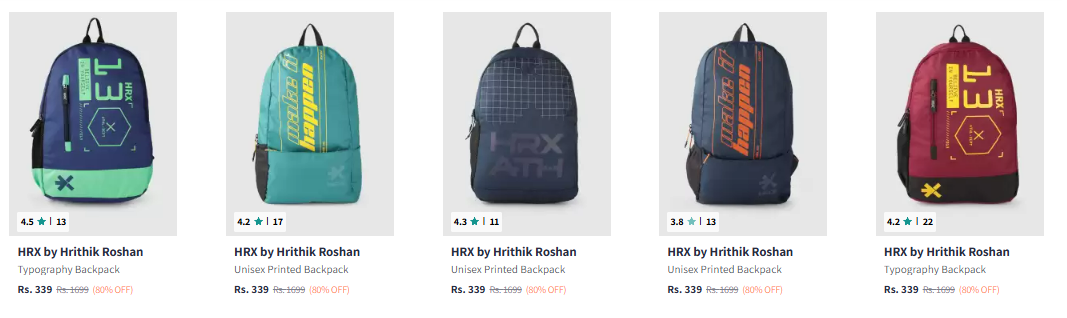 Image of Hrx By Hrithik Roshan Backpacks up to 80% Discount