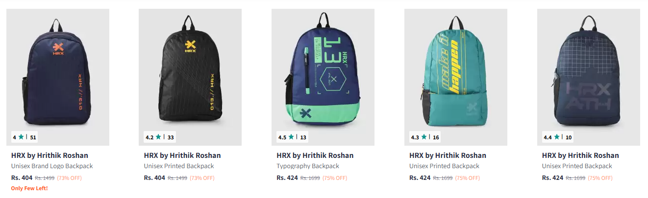 Image of Hrx By Hrithik Roshan Backpacks upto 75% Discount