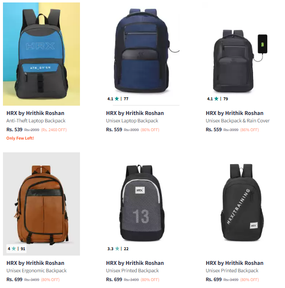 Image of Hrx By Hrithik Roshan Brand Backpacks @ Minimum 80% Discount