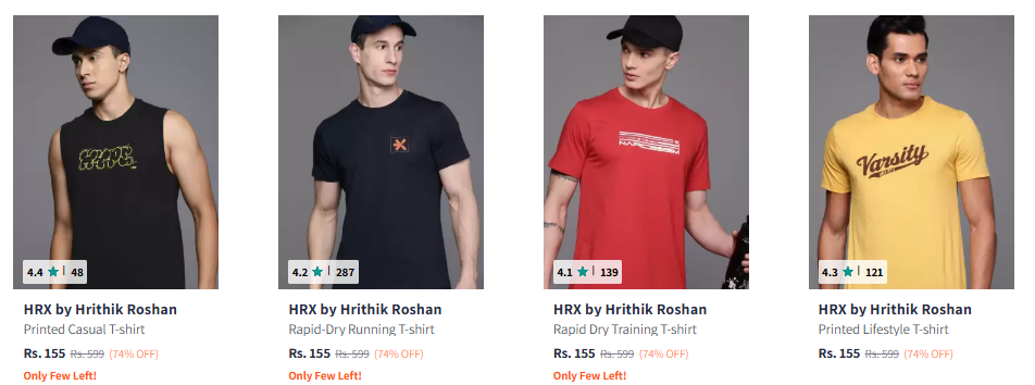 Image of Hrx By Hrithik Roshan Tshirts Starts @ ₹155