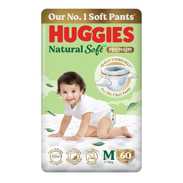 Image of Huggies Natural Soft Premium Baby Diaper Pants Pack of 60 diapers