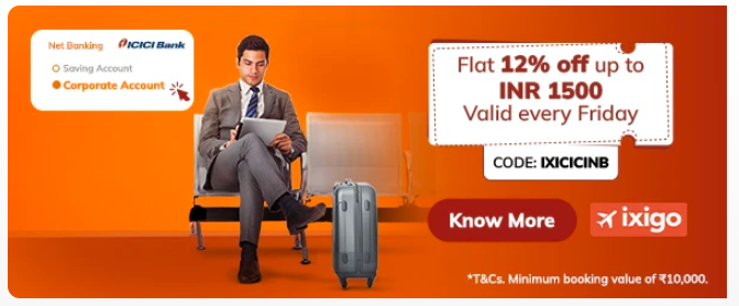 Image of ICICI Bank Coupon : Flat 12% discount on domestic flights on ixigo