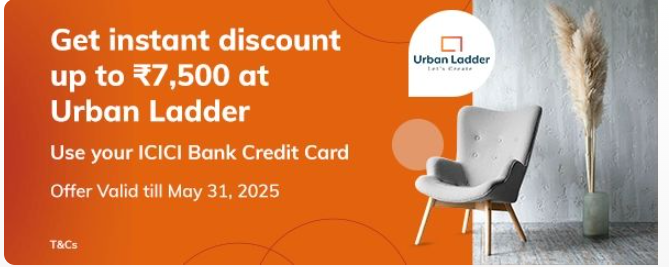 Image of ICICI Bank Coupon : Upto ₹ 7,500 instant discount at Urban Ladder 