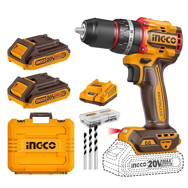 Image of INGCO Cordless Impact Drill Machine, Brushless Motor