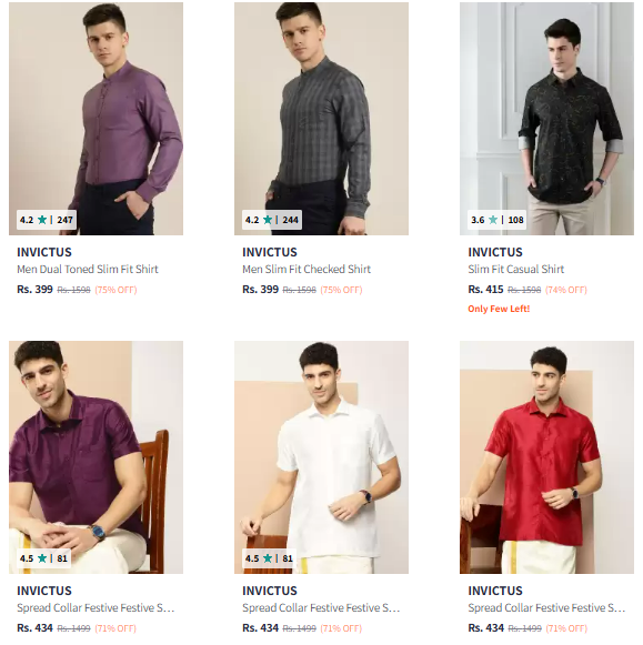 Image of INVICTUS Brand Casual Shirts for Men's @ Minimum 70% Discount