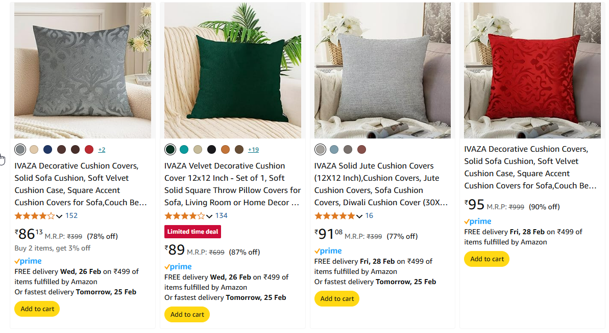 Image of IVAZA Decorative Cushion Covers Starting @ ₹86