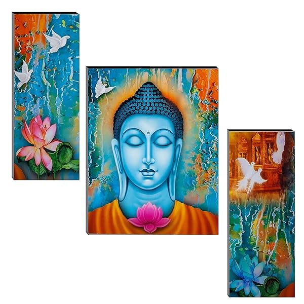 Image of Indianara Set of 3 Gautam Buddha MDF Art Painting