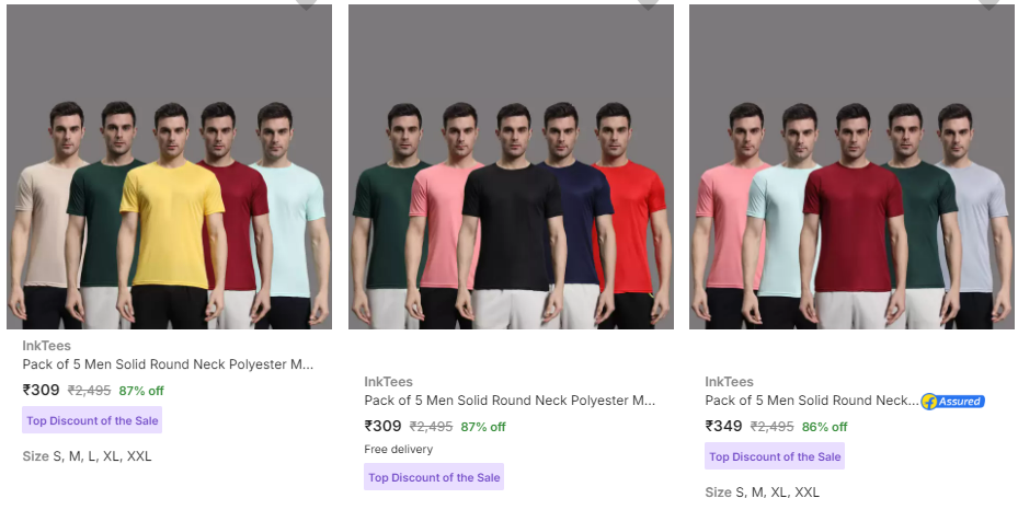 Image of InkTees Multicolor T-Shirt Pack of 5 @ Minimum 85% Discount