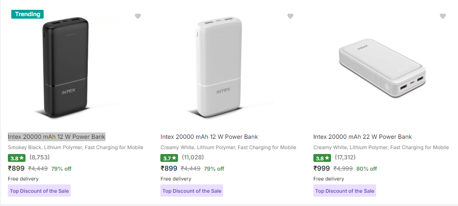 Image of Intex 20000 mAh 12 W Power Bank starting @ ₹899 up to 80% Discount