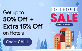 Image of Ixigo Chill & Thrill Sale : Up to 50% + Extra 15% off on hotels 