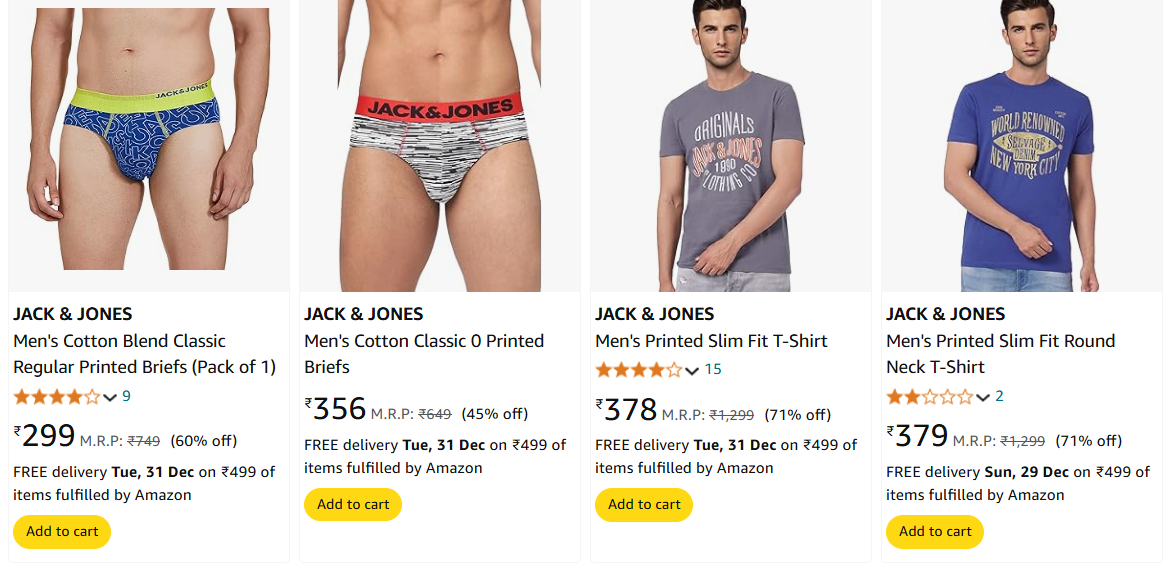 Image of JACK & JONES Men's Clothes Starts @ ₹299