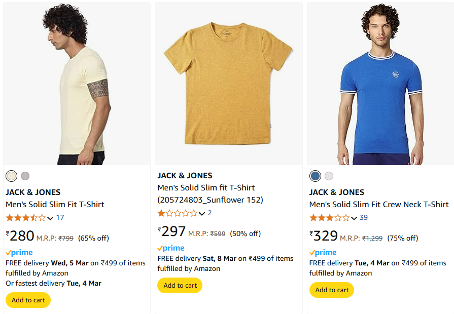 Image of JACK & JONES Men's Fit T-Shirt Starting Price At@ ₹280