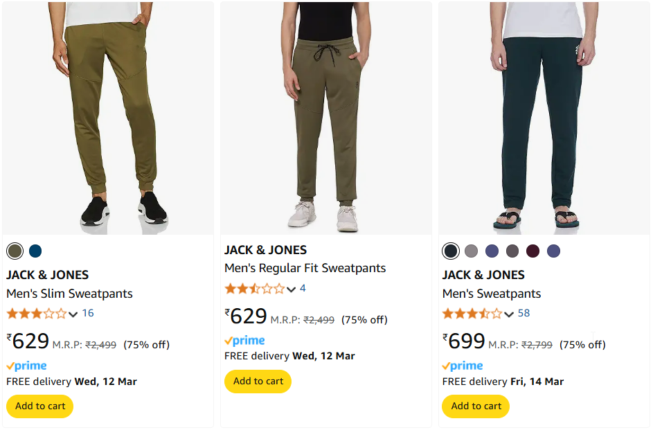 Image of JACK & JONES Men's Slim Sweatpants Starting Price@ ₹629