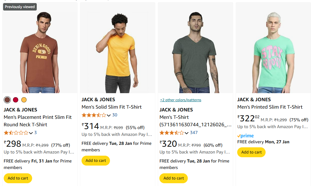 Image of JACK & JONES Men's Solid Slim Fit T-Shirt Starts Price @ ₹295