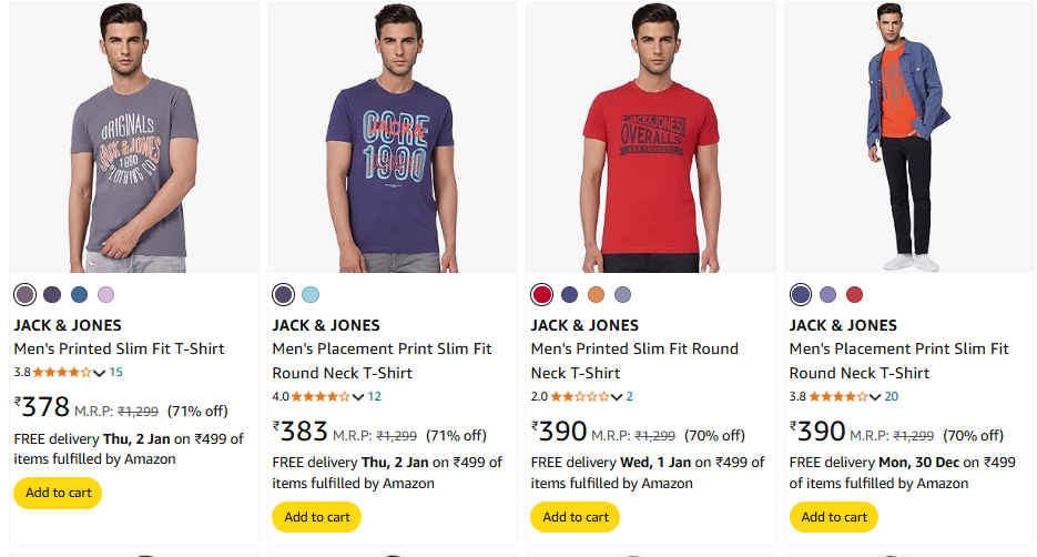 Image of JACK & JONES Men's T-shirt Starts @ ₹378