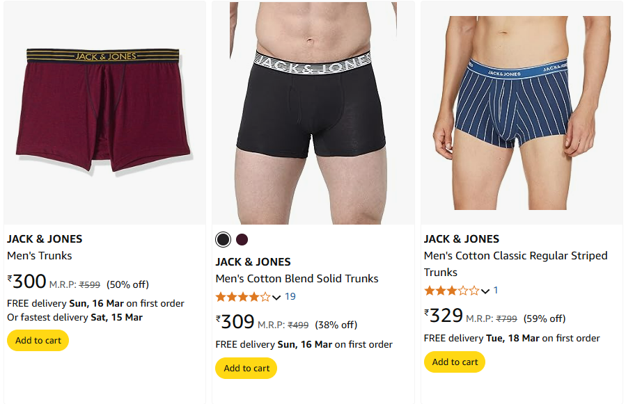 Image of JACK & JONES Men's Trunks Starting Price@ ₹300