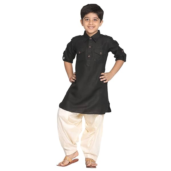 Image of JBN Creation Boys' Maroon Cotton Blend Pathani Suit Set