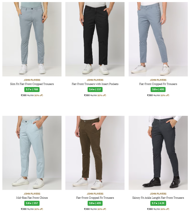 Image of JOHN PLAYERS Brand Men's Trousers & Pants @ Up to 80% Discount