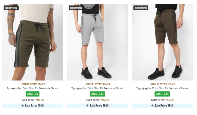 Image of JOHN PLAYERS JEANS Brand Men's Shorts @ Minimum 70% Discount