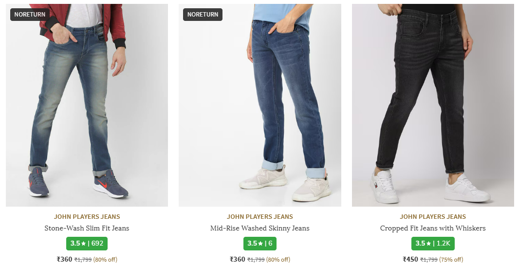 Image of JOHN PLAYERS JEANS Men's Jeans at Minimum 60% Discount