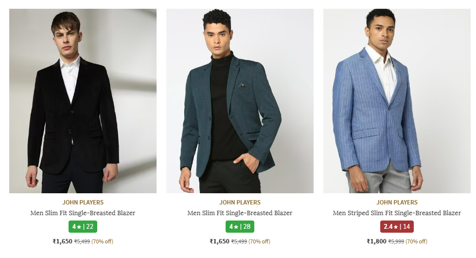 Image of JOHN PLAYERS Men Slim Fit Single-Breasted Blazer up to 70% Discount