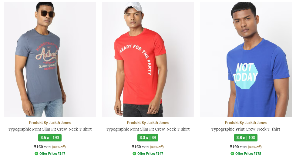 Image of Jack And Jones Men's T-shirts minimum 80% Discount