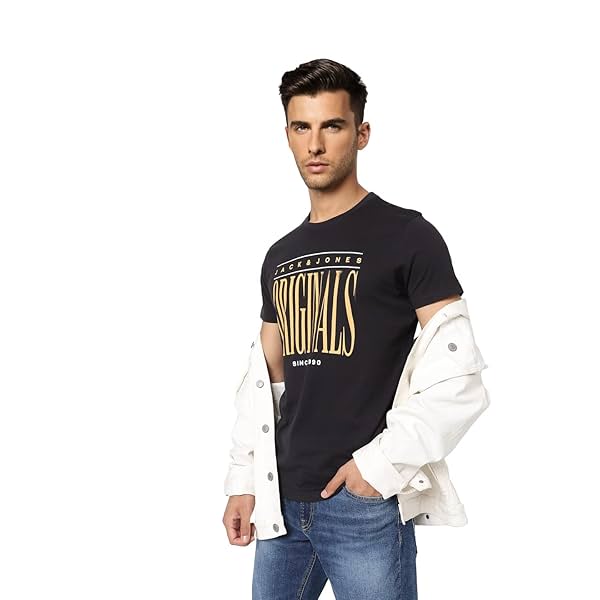 Image of Jack & Jones Men's Printed Regular Fit Crew Neck T-Shirt