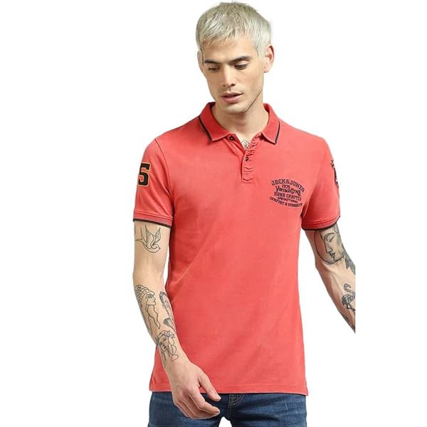 Image of Jack & Jones Men's Solid Polo Collar T-Shirt