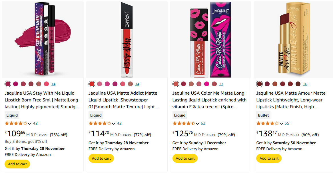 Image of Jaquline USA Lipstick starting at ₹109