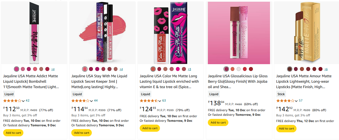 Image of Jaquline USA Lipstick upto 80% Discount