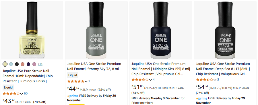 Image of Jaquline USA Pure Stroke Nail Enamel Starting at ₹43 @ #Amazon 