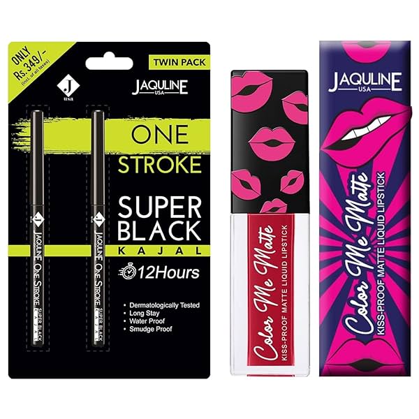 Image of Jaquline USA one Stroke Pack of 2 Kajal with Color Me Matt Liquid Lipstick