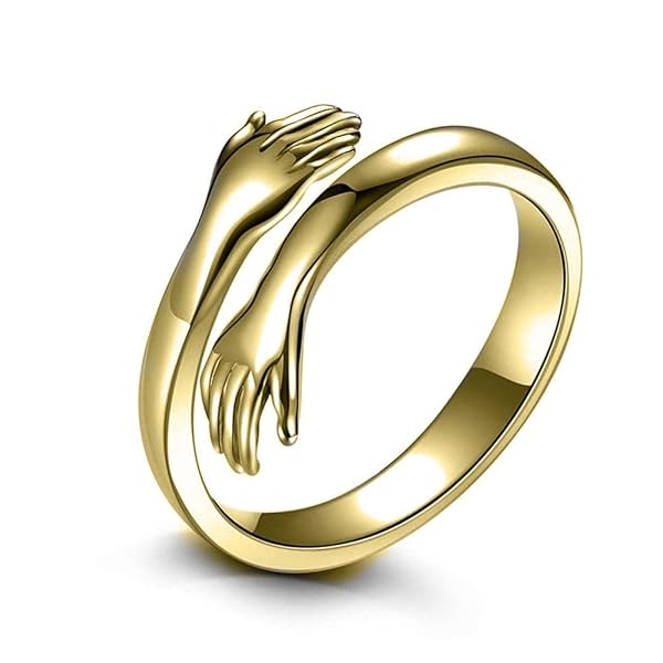 Image of Jewelgenics Golden Open Hug Double Hand Ring for Women 