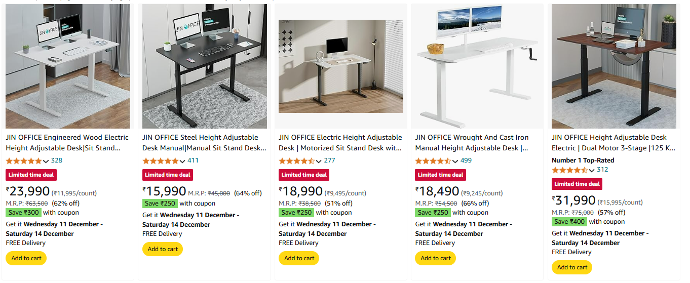 Image of Jin Office Height Adjustable Desk upto 66% Discount+ Extra Coupon Savings