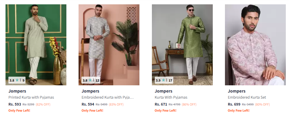 Image of Jompers Ethnic Motifs Kurta with Pyjamas, single set. Starting At @₹593