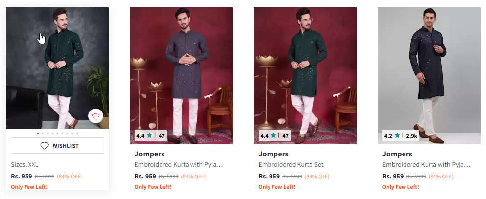 Image of Jompers Geometric Embroidered Cotton Kurta with Pyjamas Starting At @₹767