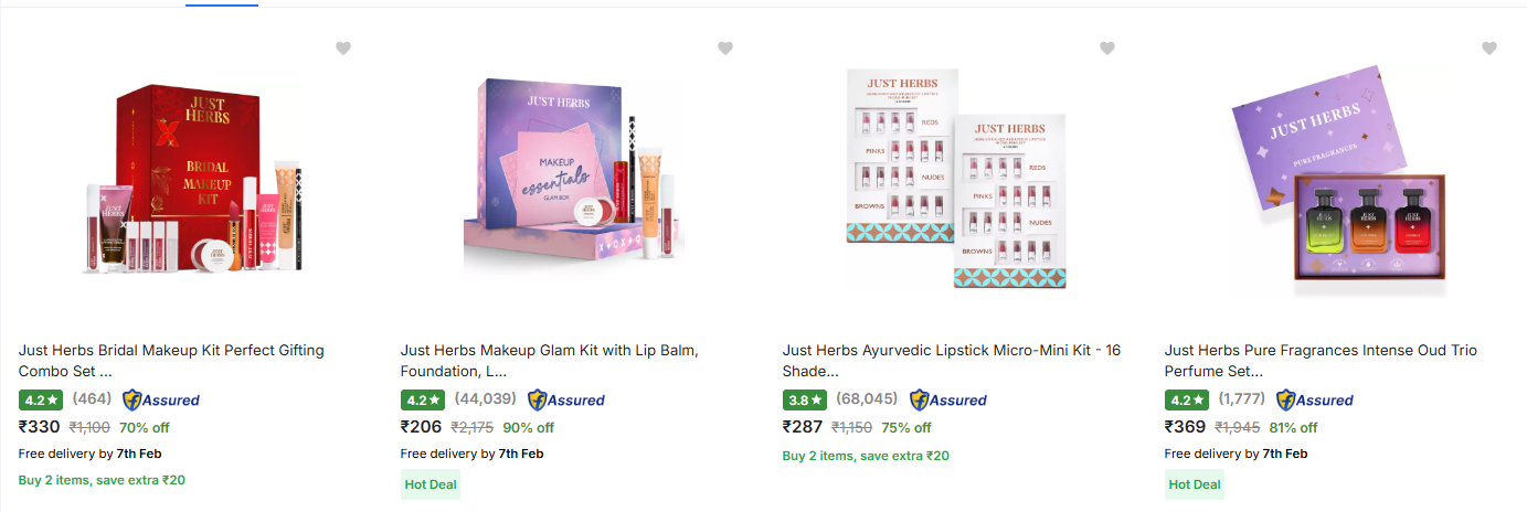 Image of Just Herbs Make up Products at 70%-90% Discount 