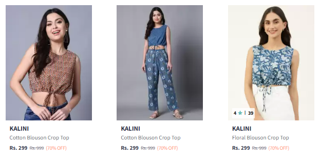 Image of KALINI Geometric Printed Cotton Blouson Crop Top Starting Price @₹254