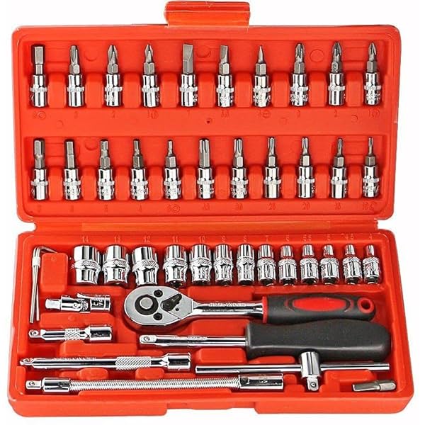 Image of KATAYAMA Red 46 in 1 Pcs Tool Kit for Home Use Spanner Set Socket Set Wrench Set Bike Tool Kit Set Goti Pana Set