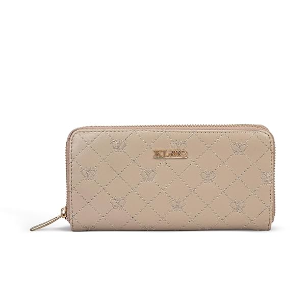 Image of KLEIO Quilted PU Leather Wallet for Women with Zip Closure (Beige)