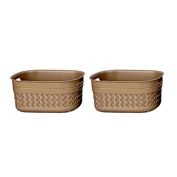 Image of KOLORR Stitch Rectangular Plastic Storage Basket Small (Pack of 2)