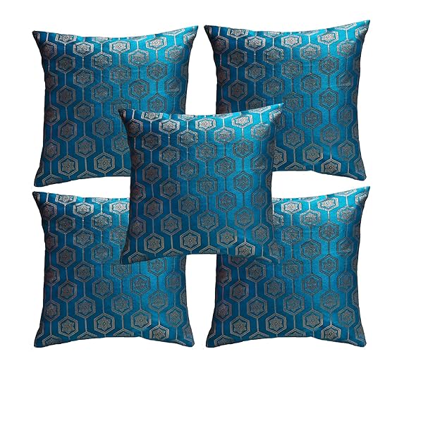 Image of KREEVAL Dhupion Silk 150TC Square Pillow Cover 30cm X 30cm Set of 5