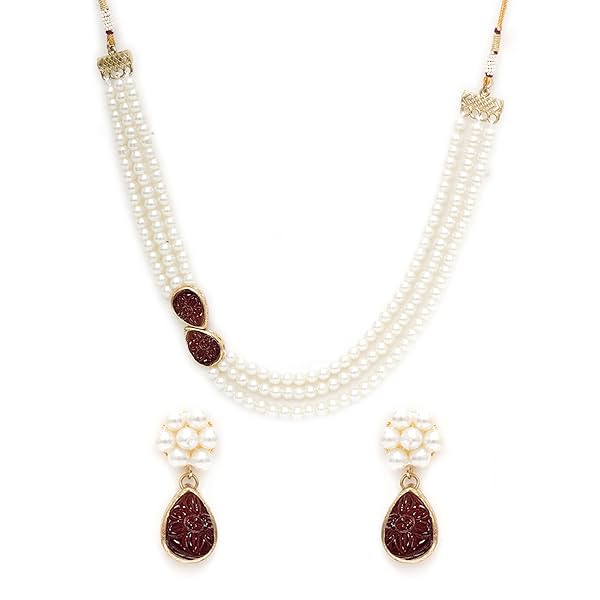 Image of Karatcart Pink Stone Studded Pearl Kundan Necklace Set 