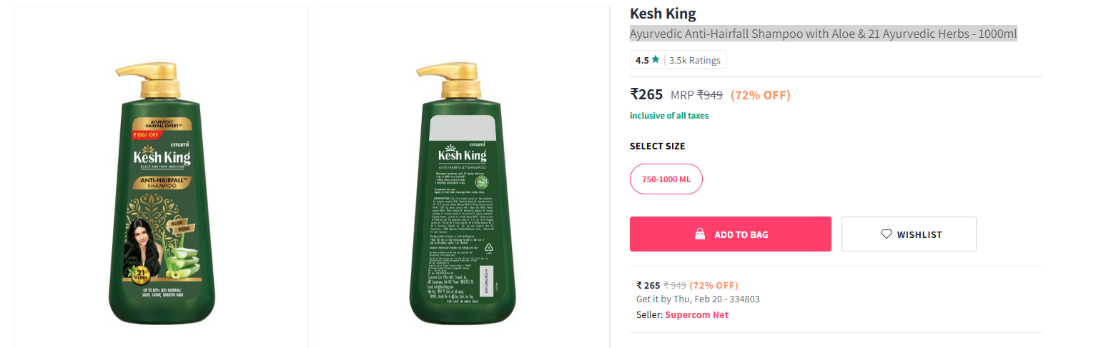 Image of Kesh King Ayurvedic Anti-Hairfall Shampoo 1000ml