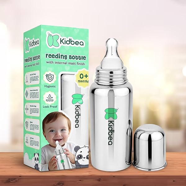 Image of Kidbea Stainless Steel Infant Baby Feeding Bottle, Medium-Flow X 1 Nipple (250 ML) (Argyle)