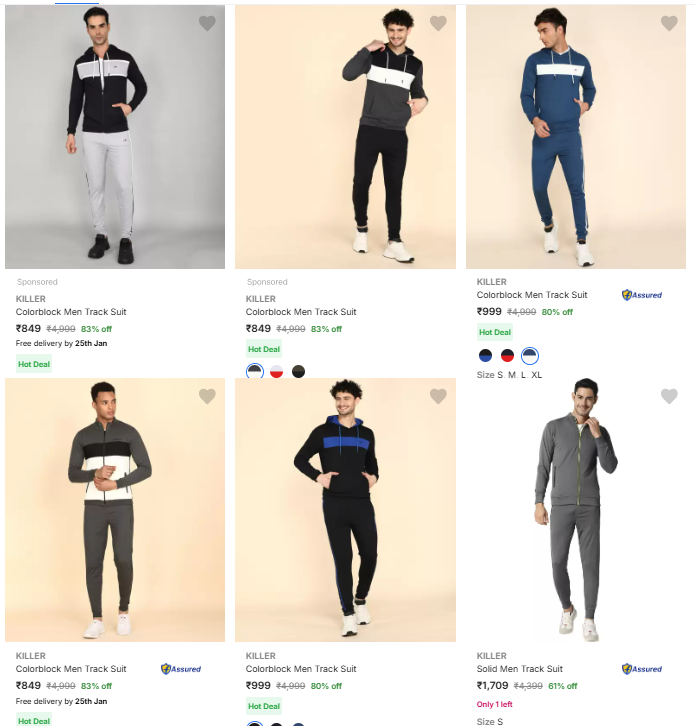 Image of Killer Brand Men's Tracksuits @ Up to 83% Discount | Starting ₹849