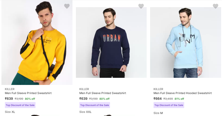 Image of Killer Men's Sweatshirts Starts Price @ ₹639