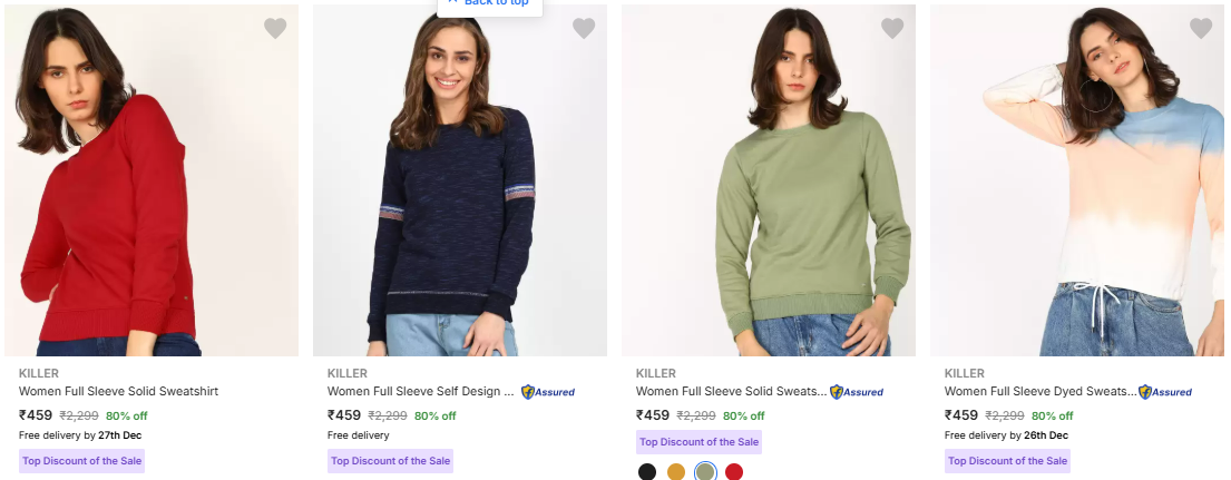 Image of Killer Women's Sweatshirts minimum up to 80% Discount