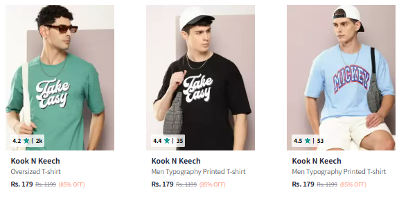 Image of Kook N Keech Brand Men's T-shirt @ Minimum 80% Discount